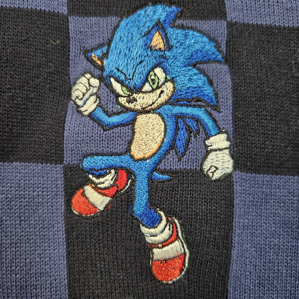Sonic Hedghog Hoodie Sweatshirt Mens Medium Blue Ilthy Checkered Pullover